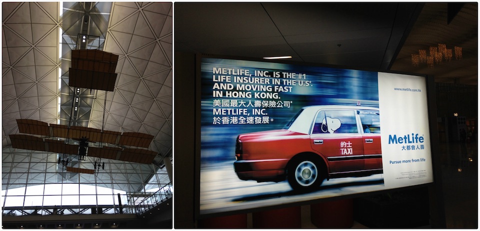 香港机场出口挂的飞机, 偶遇有 snoopy 的广告牌